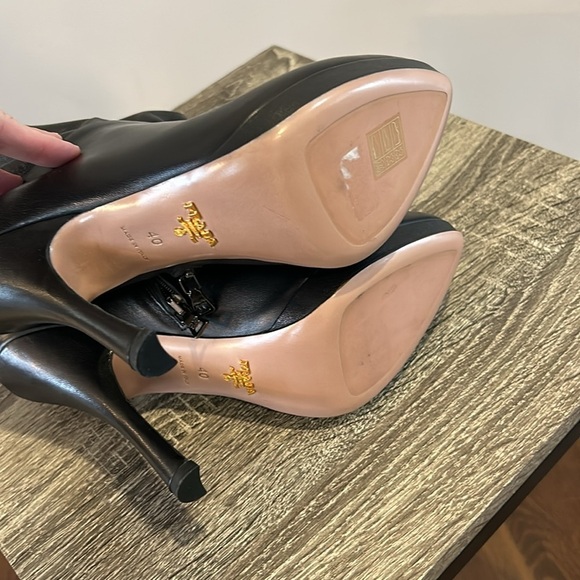 Prada Black Leather Bootie Ruffle Platform Heel size 40/10 - Picture 8 of 15